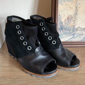 Sorel Black Joanie Mesh Wedge Booties 7.5